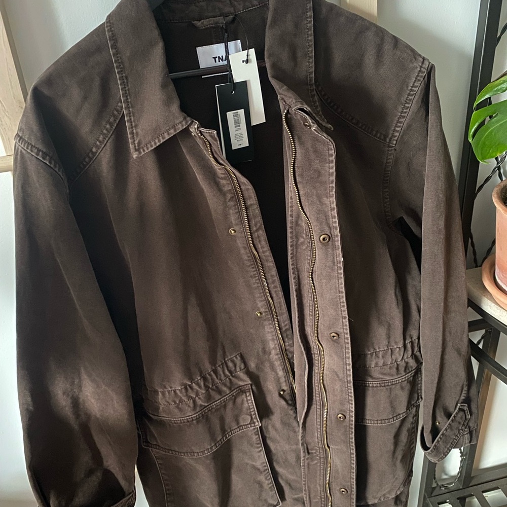 Women's Brown Utility Jacket - Casual Coat - Picture 5 of 14